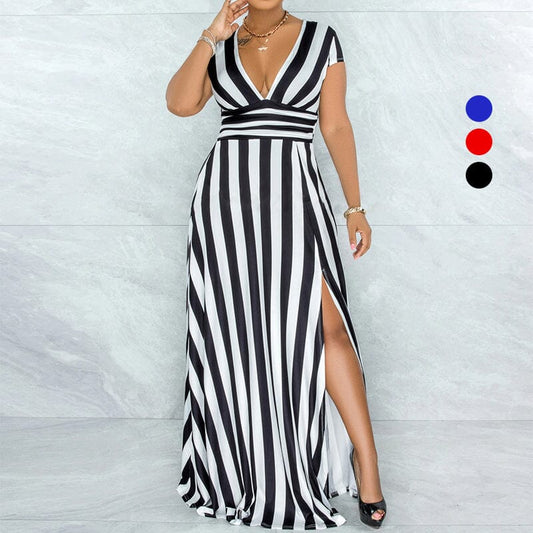 Amaranta | Verleidelijke Gestreepte Maxi Jurk voor een Elegante Look