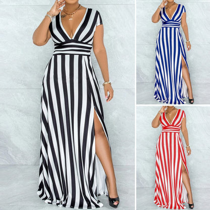 Amaranta | Verleidelijke Gestreepte Maxi Jurk voor een Elegante Look