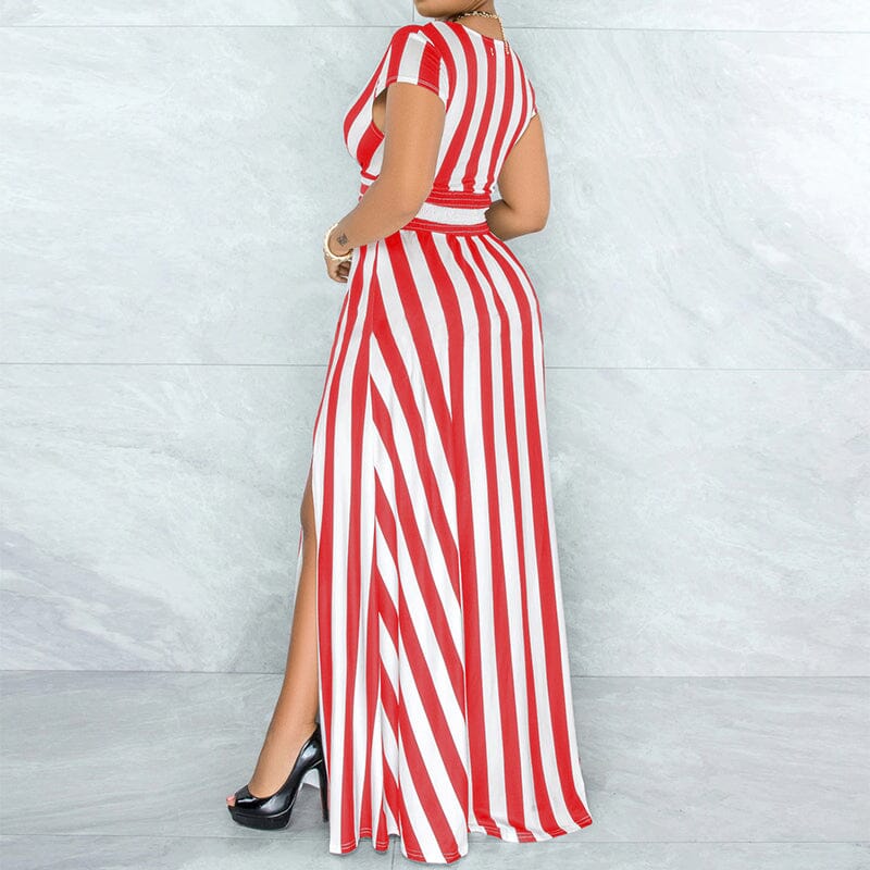 Amaranta | Verleidelijke Gestreepte Maxi Jurk voor een Elegante Look