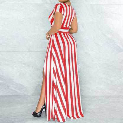 Amaranta | Verleidelijke Gestreepte Maxi Jurk voor een Elegante Look
