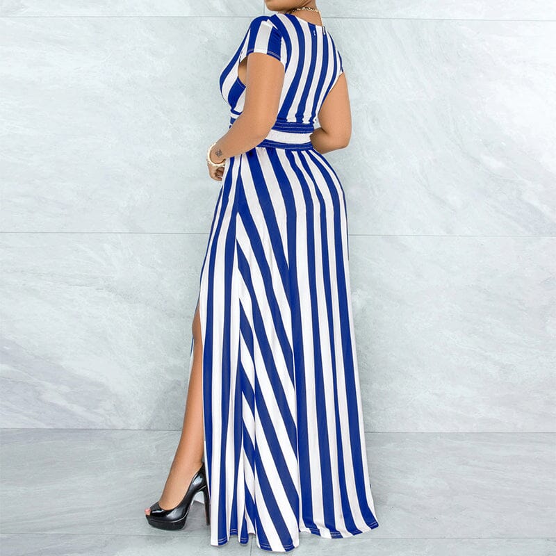 Amaranta | Verleidelijke Gestreepte Maxi Jurk voor een Elegante Look