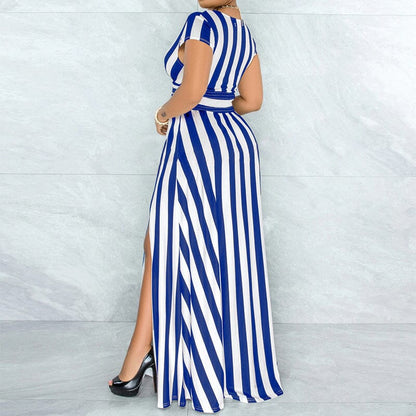 Amaranta | Verleidelijke Gestreepte Maxi Jurk voor een Elegante Look