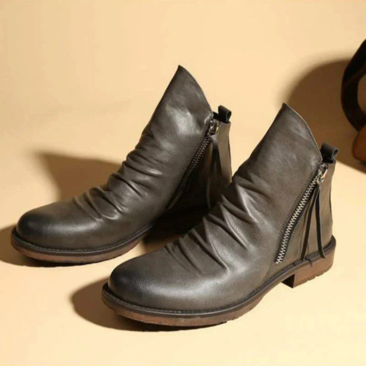 LuxeMax - Heren Enkelboots van Echt Leer met Rits en Lage Hak, Stijlvolle Schoenen