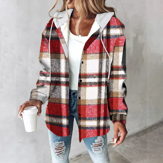 Elise | Vintage Geruite Wollen Jas met Capuchon – Oversized Streetwear voor Dames