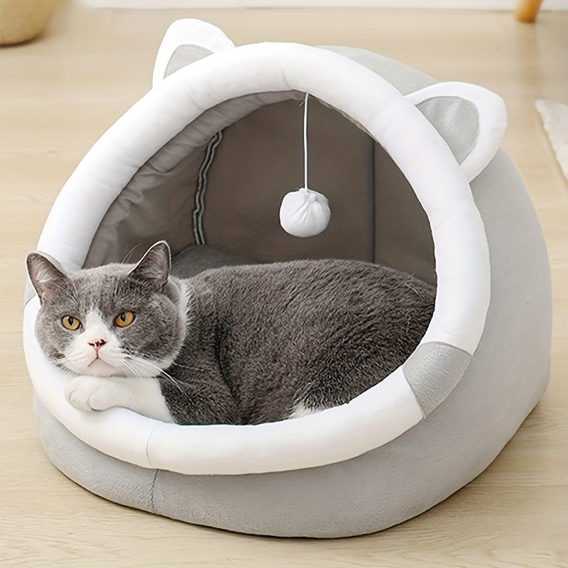 Luna | Schattig Pluche Kattenhuis met Oortjes – Warm en Comfortabel voor Kleine Huisdieren