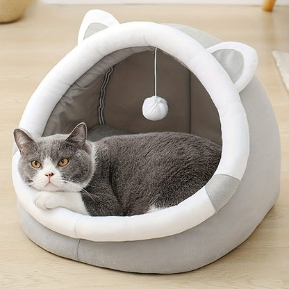 Luna | Schattig Pluche Kattenhuis met Oortjes – Warm en Comfortabel voor Kleine Huisdieren