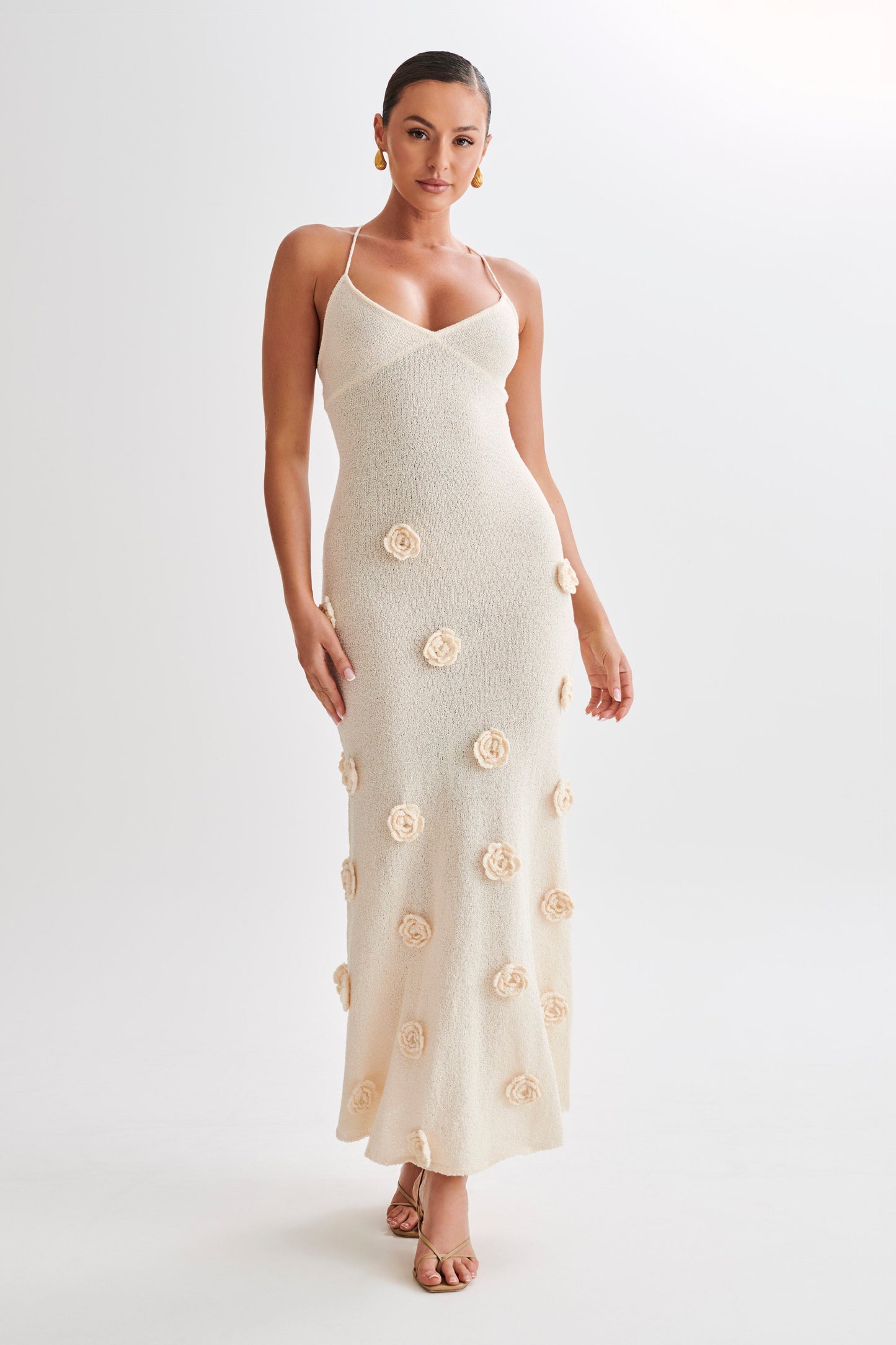 Sophia | Gebreide Jurk met Open Rug en Bloemen