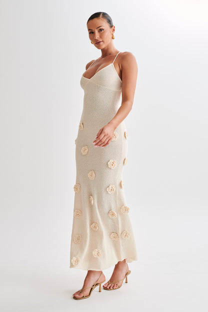 Sophia | Gebreide Jurk met Open Rug en Bloemen