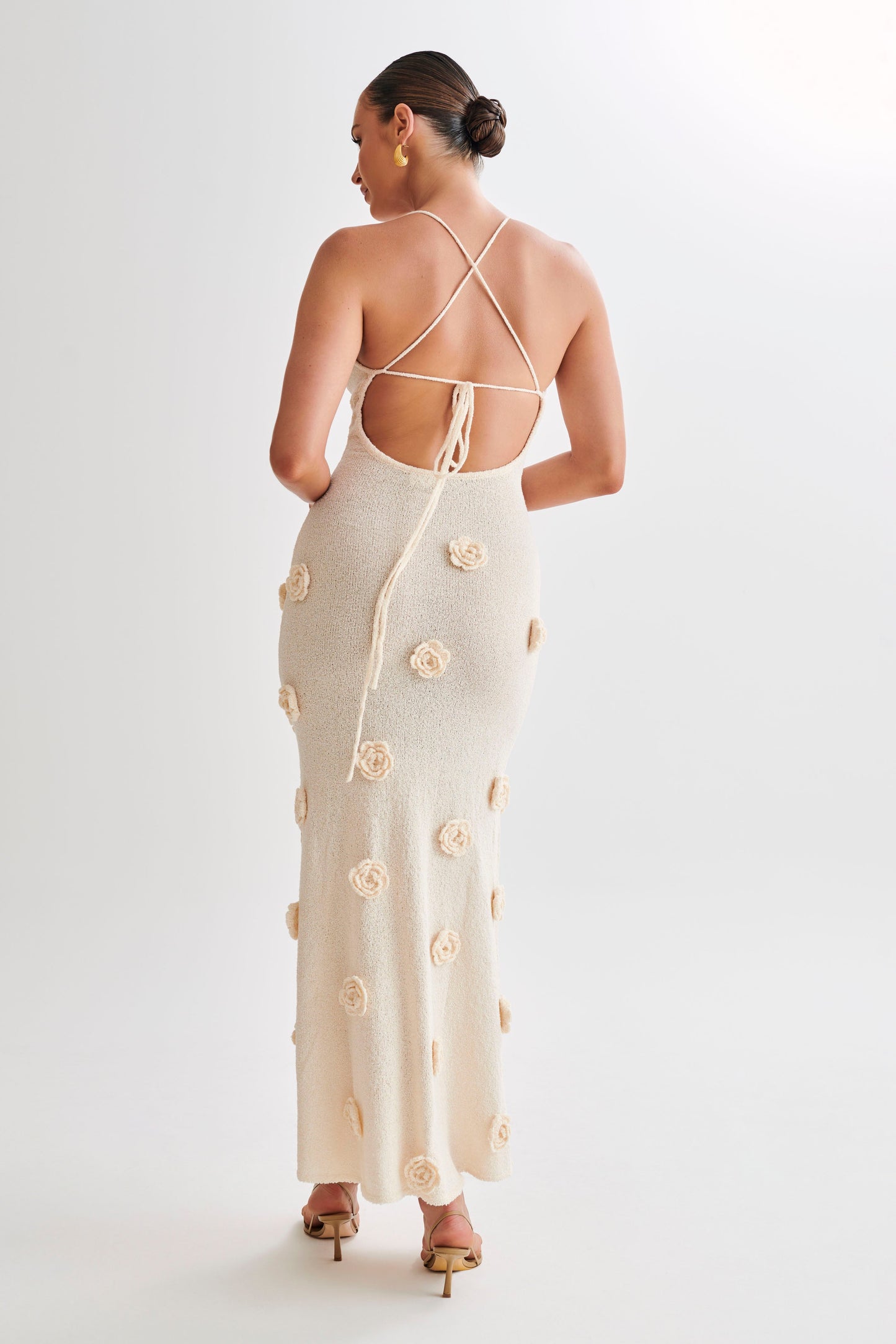 Sophia | Gebreide Jurk met Open Rug en Bloemen