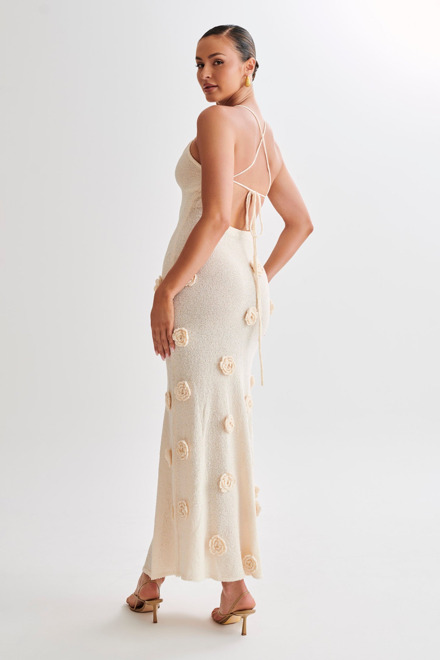 Sophia | Gebreide Jurk met Open Rug en Bloemen
