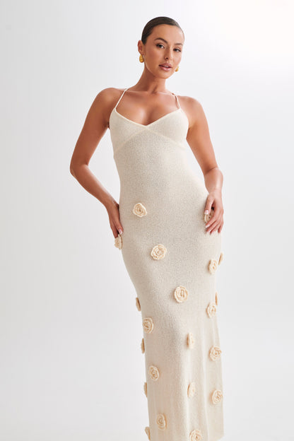 Sophia | Gebreide Jurk met Open Rug en Bloemen