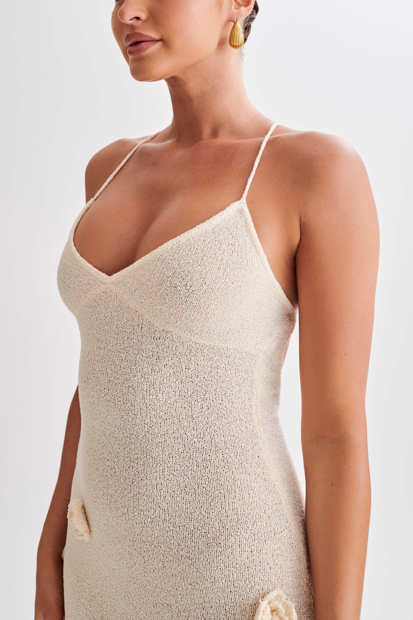 Sophia | Gebreide Jurk met Open Rug en Bloemen