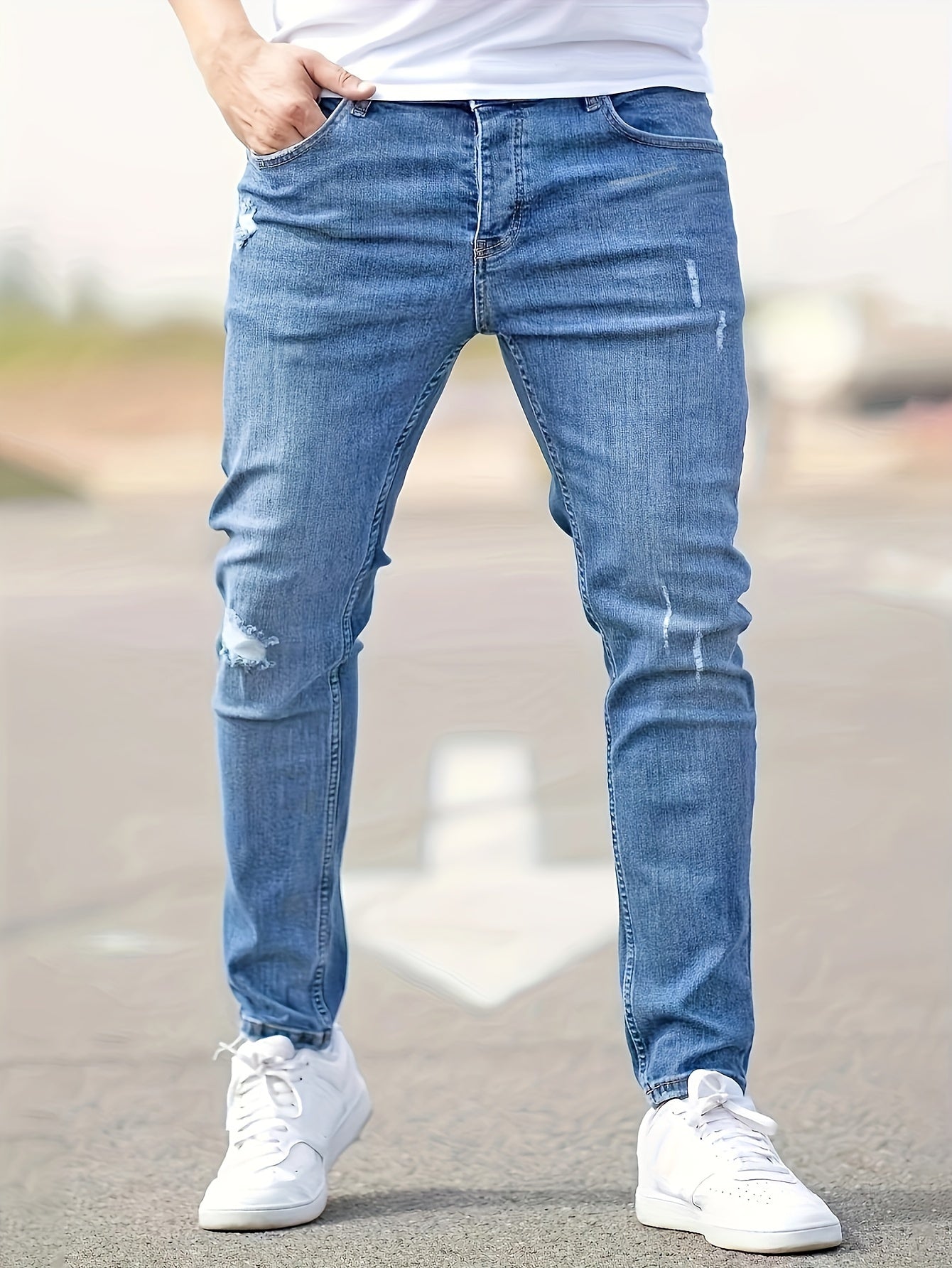 Benjamin | Ripped Design Slim Fit Jeans met Medium Stretch voor Lente en Zomer