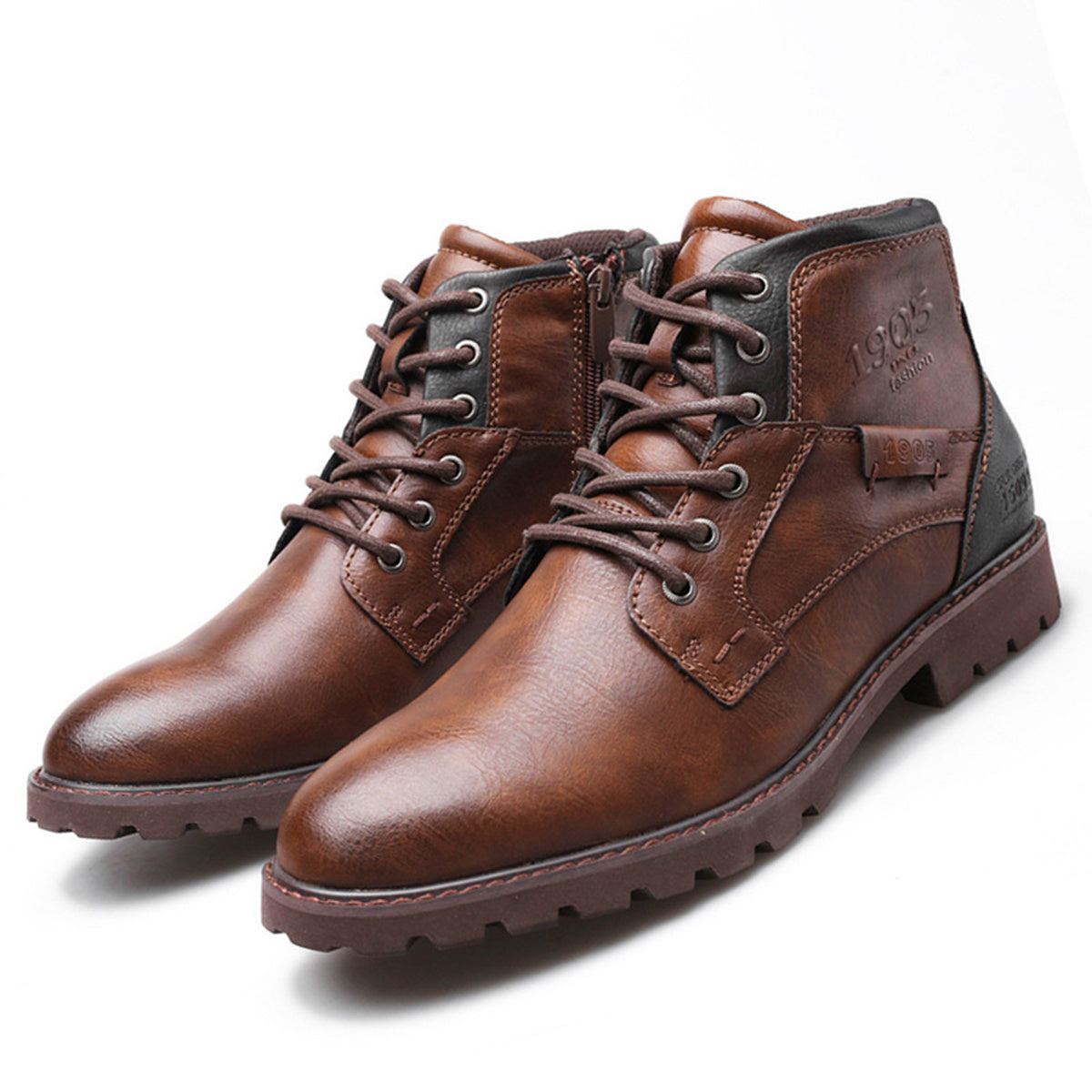 Lucas | Retro Vintage Stijl Casual Enkellaarzen met Rits en Veters