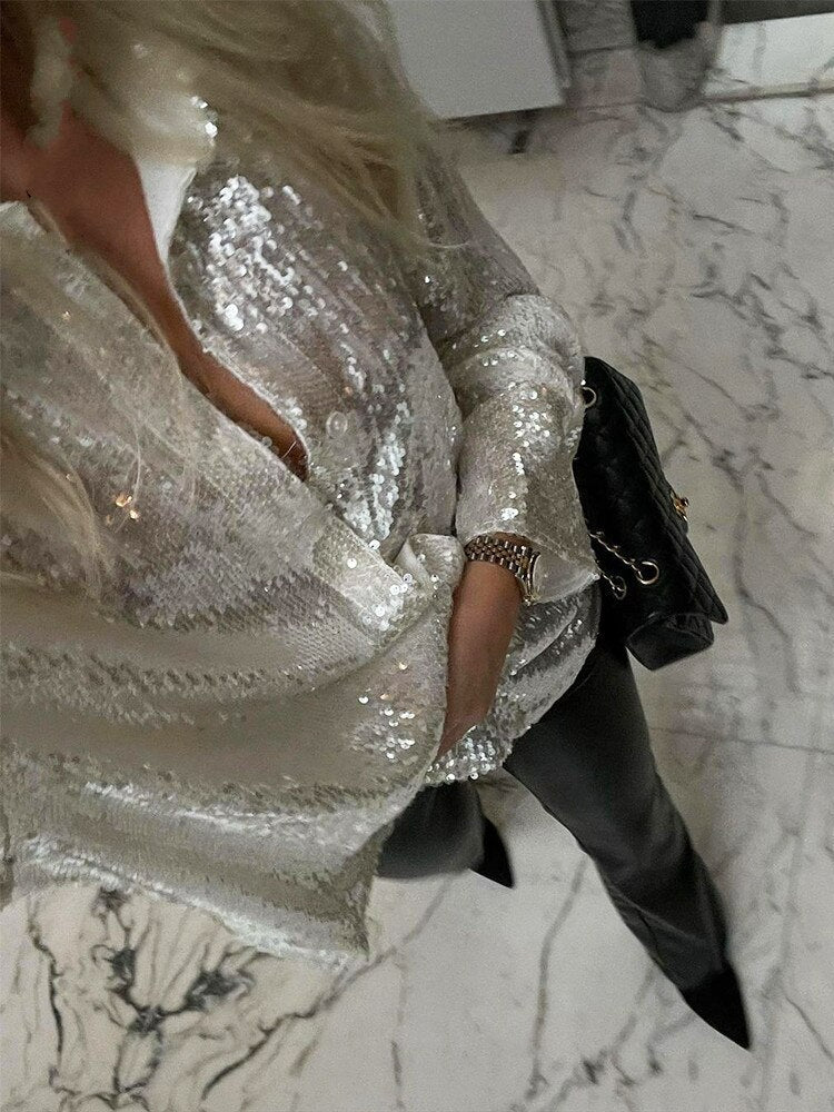GlitteryShirt: Oversized Blouse Voor Dames