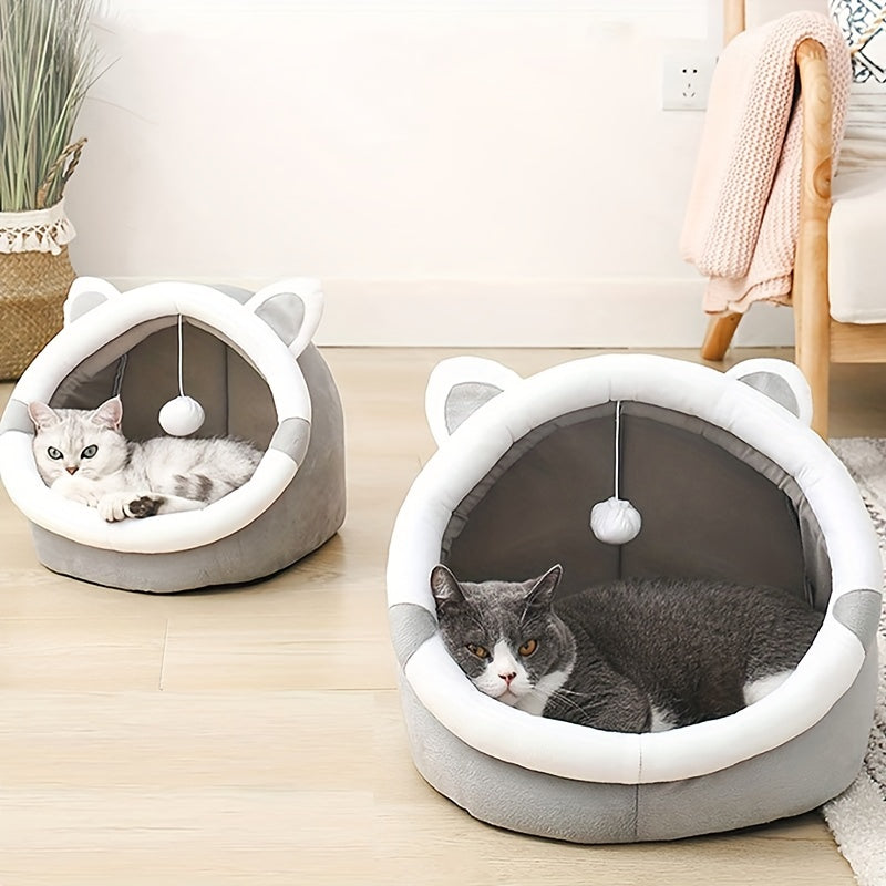 Luna | Schattig Pluche Kattenhuis met Oortjes – Warm en Comfortabel voor Kleine Huisdieren