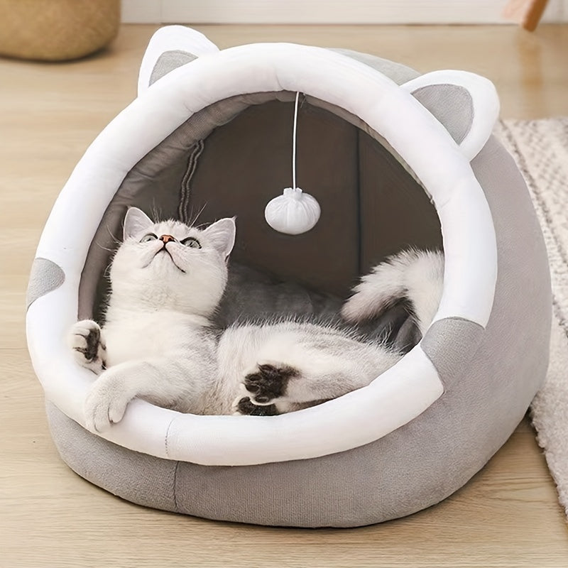 Luna | Schattig Pluche Kattenhuis met Oortjes – Warm en Comfortabel voor Kleine Huisdieren