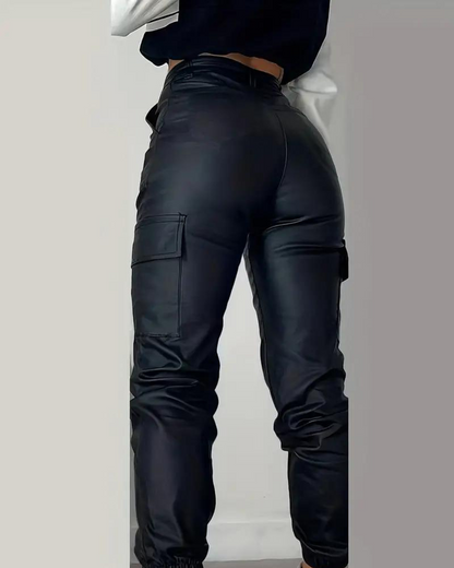 Amayra Leren Broek | Casual zwarte cargo broek