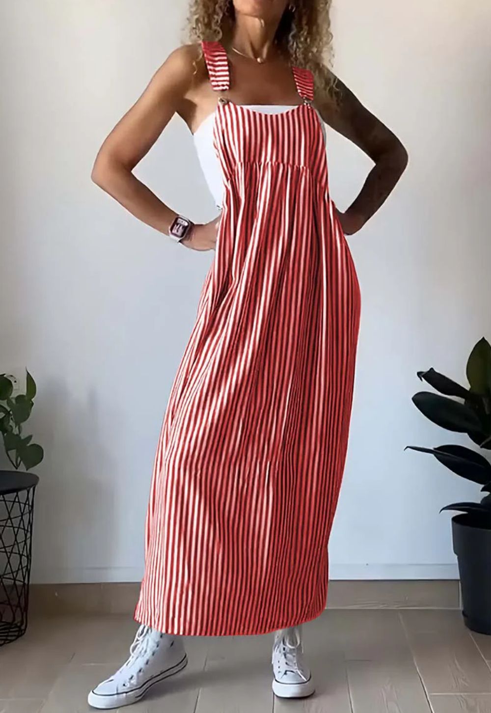 Luna | Elegante Zomerse Halterjurk met Strepen en Gesp