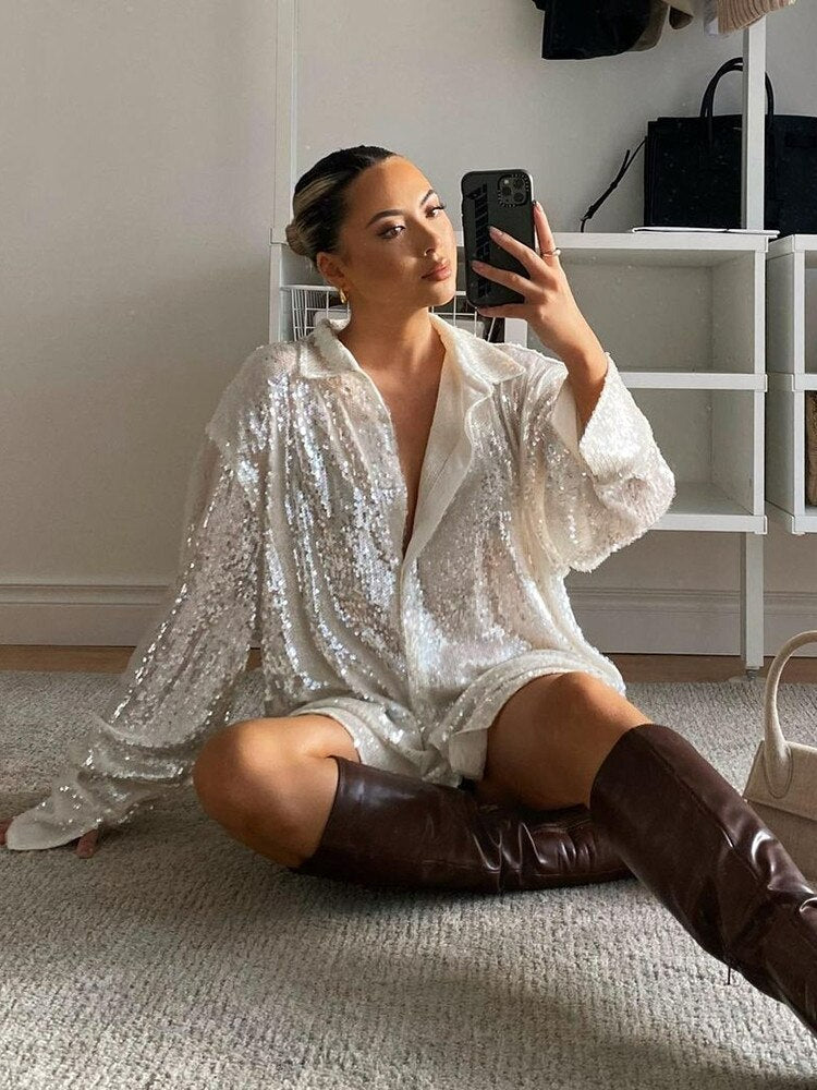 GlitteryShirt: Oversized Blouse Voor Dames