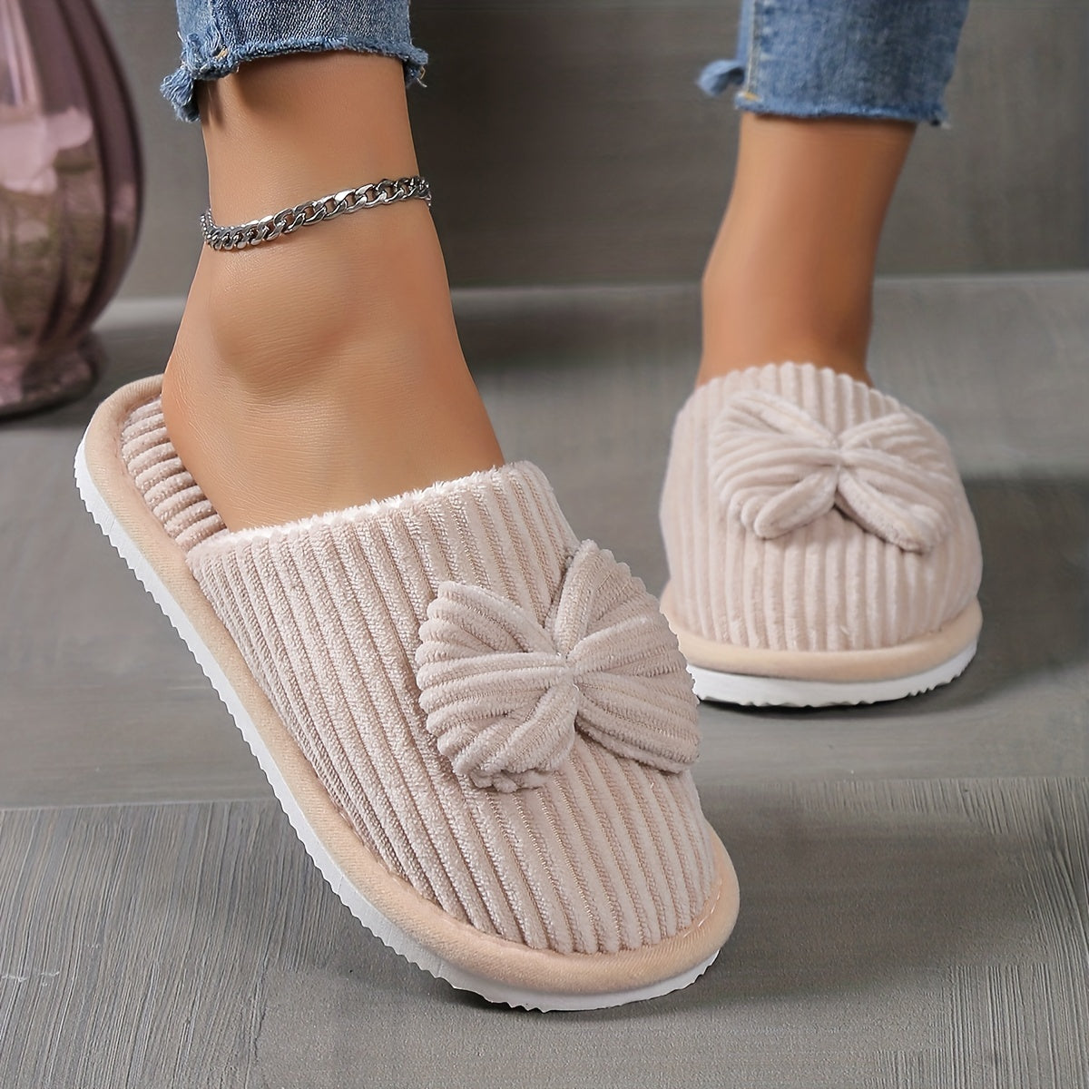 Chloe | Schattige Bowknot Zachte Zool Fuzzy Slippers | Knusse Winter Indoor Slippers