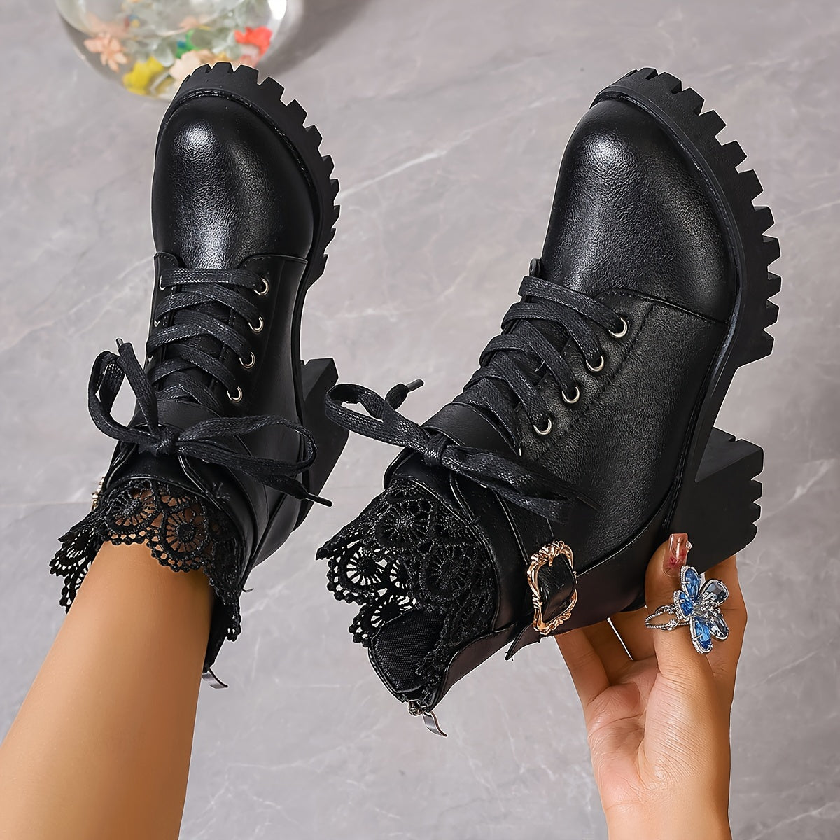 Elise - Vrouwen Trendy Platform Laarzen, Effen Kleur, Blokhak, Ritssluiting, Microvezel Kunstleer
