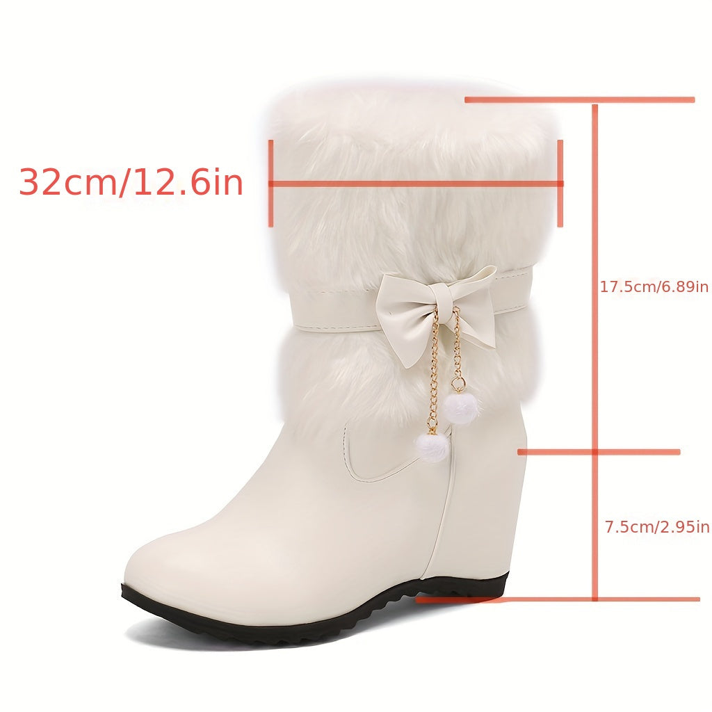 Anne - Preppy Dames Wintermode Laarzen, Slip-On, Warme Voering, Strik & Pompon Details