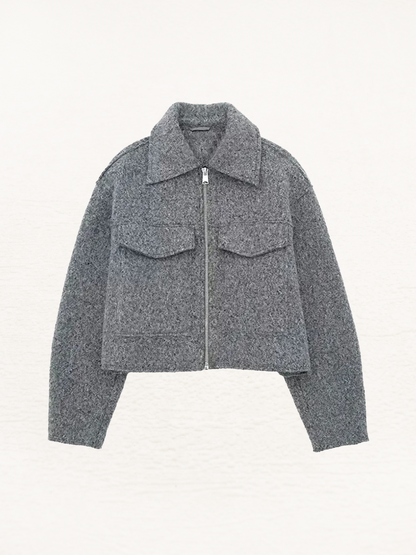 Anne Cropped Wol Look Herfst Jas Dames | Vrouwen Herfstjas Wol Grijs Zwart