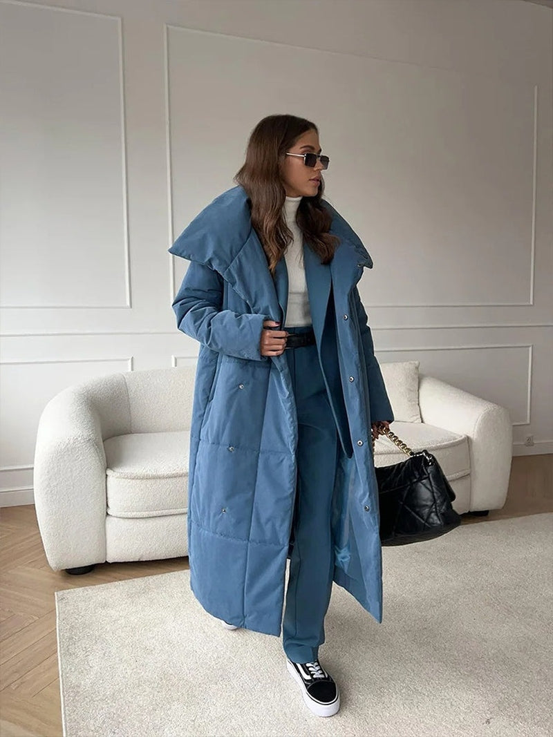 Marjolaine Parka Jas Dames | Winterjas Met Riem | Gewatteerde Herfstjas Vrouw Blauw
