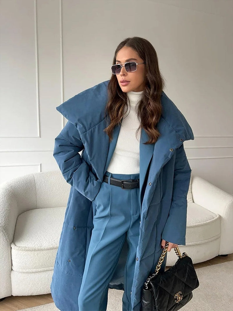 Marjolaine Parka Jas Dames | Winterjas Met Riem | Gewatteerde Herfstjas Vrouw Blauw
