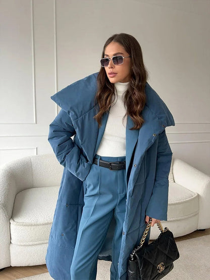 Marjolaine Parka Jas Dames | Winterjas Met Riem | Gewatteerde Herfstjas Vrouw Blauw
