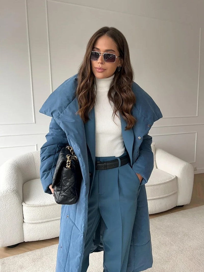 Marjolaine Parka Jas Dames | Winterjas Met Riem | Gewatteerde Herfstjas Vrouw Blauw