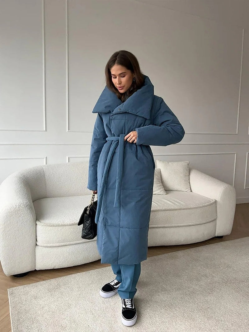 Marjolaine Parka Jas Dames | Winterjas Met Riem | Gewatteerde Herfstjas Vrouw Blauw