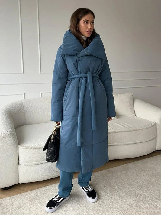 Marjolaine Parka Jas Dames | Winterjas Met Riem | Gewatteerde Herfstjas Vrouw Blauw