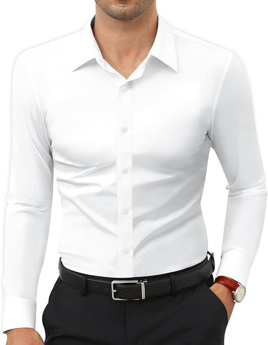 Simon | Basic Slim Fit Stretch Overhemd voor Herfst en Lente