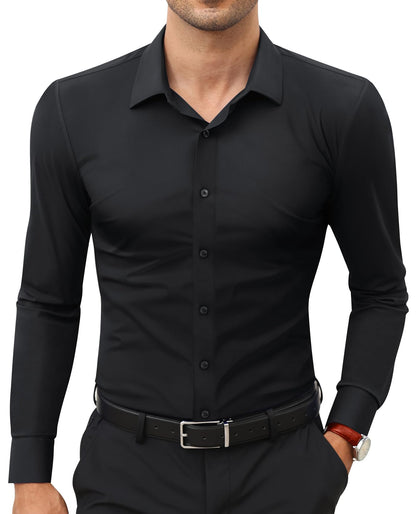 Simon | Basic Slim Fit Stretch Overhemd voor Herfst en Lente