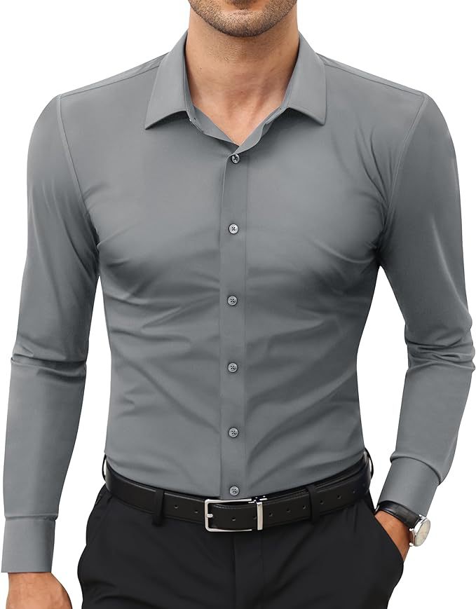 Simon | Basic Slim Fit Stretch Overhemd voor Herfst en Lente