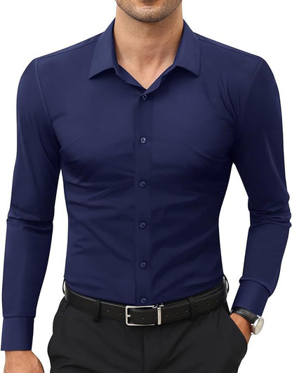 Simon | Basic Slim Fit Stretch Overhemd voor Herfst en Lente