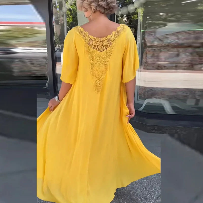 Emily | Luchtige Zomerse Chiffon Jurk met Effen Ronde Hals