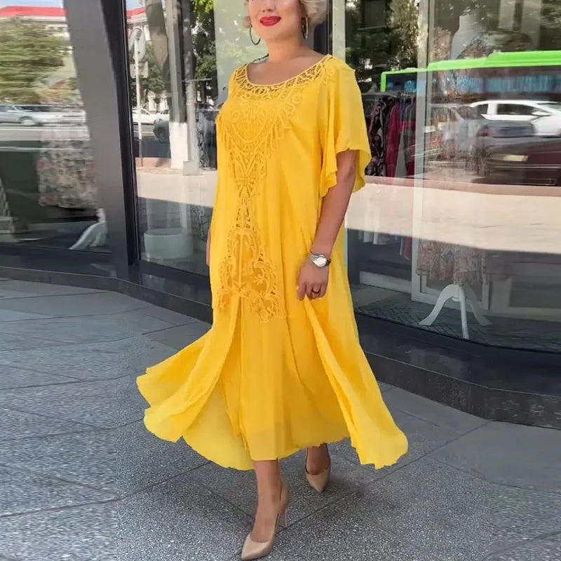 Emily | Luchtige Zomerse Chiffon Jurk met Effen Ronde Hals
