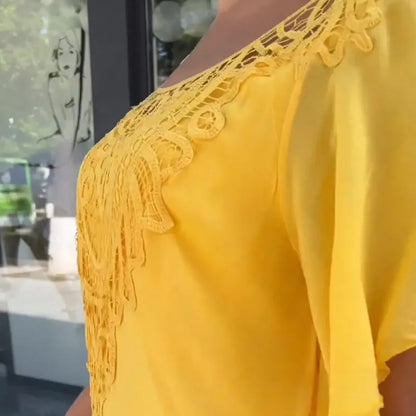 Emily | Luchtige Zomerse Chiffon Jurk met Effen Ronde Hals
