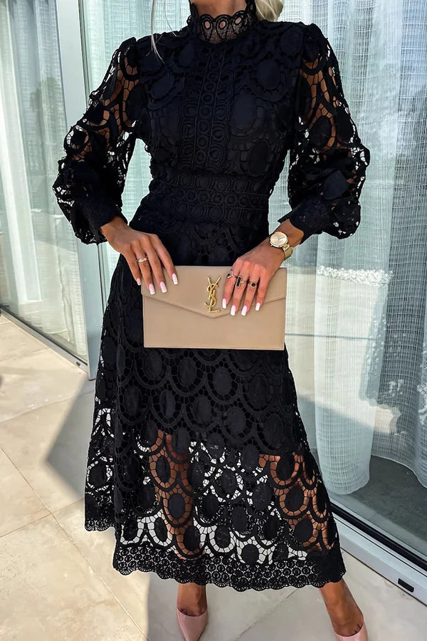 Ellie | Elegante midi-jurk met gehaakte mouwen