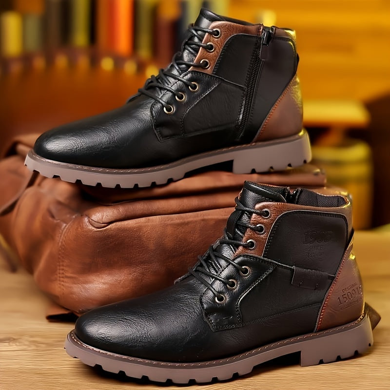 Lucas | Retro Vintage Stijl Casual Enkellaarzen met Rits en Veters