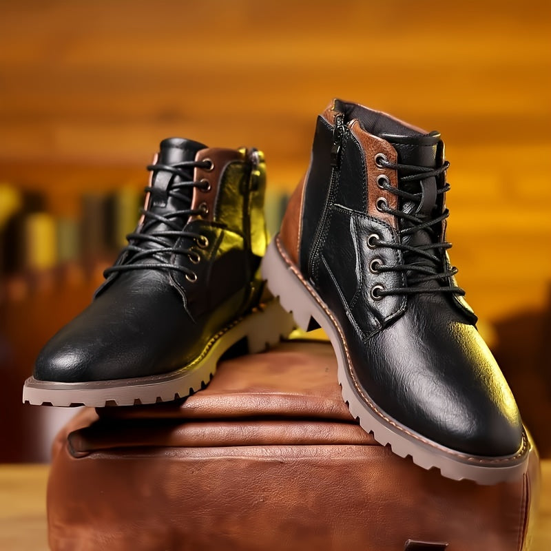 Lucas | Retro Vintage Stijl Casual Enkellaarzen met Rits en Veters