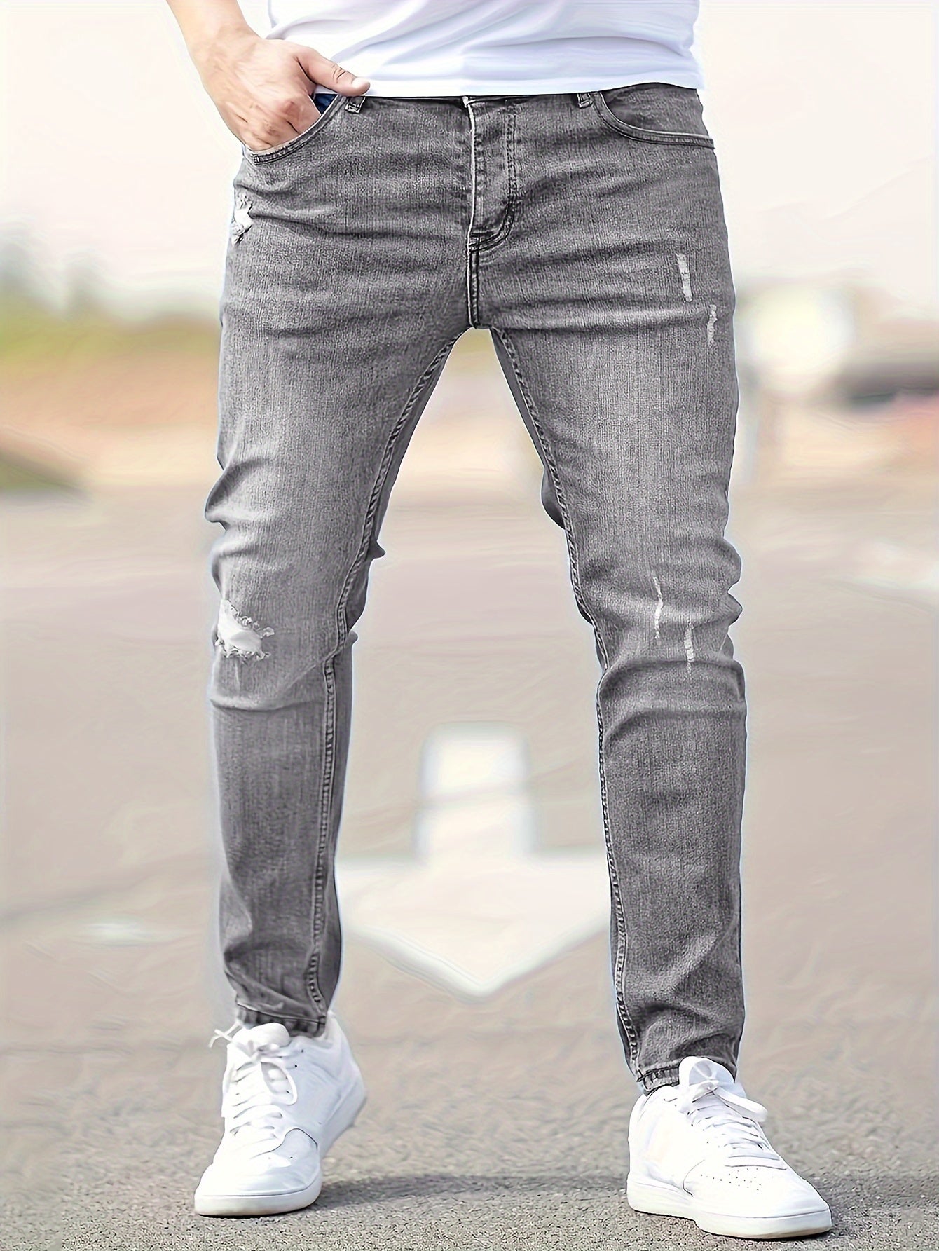 Benjamin | Ripped Design Slim Fit Jeans met Medium Stretch voor Lente en Zomer