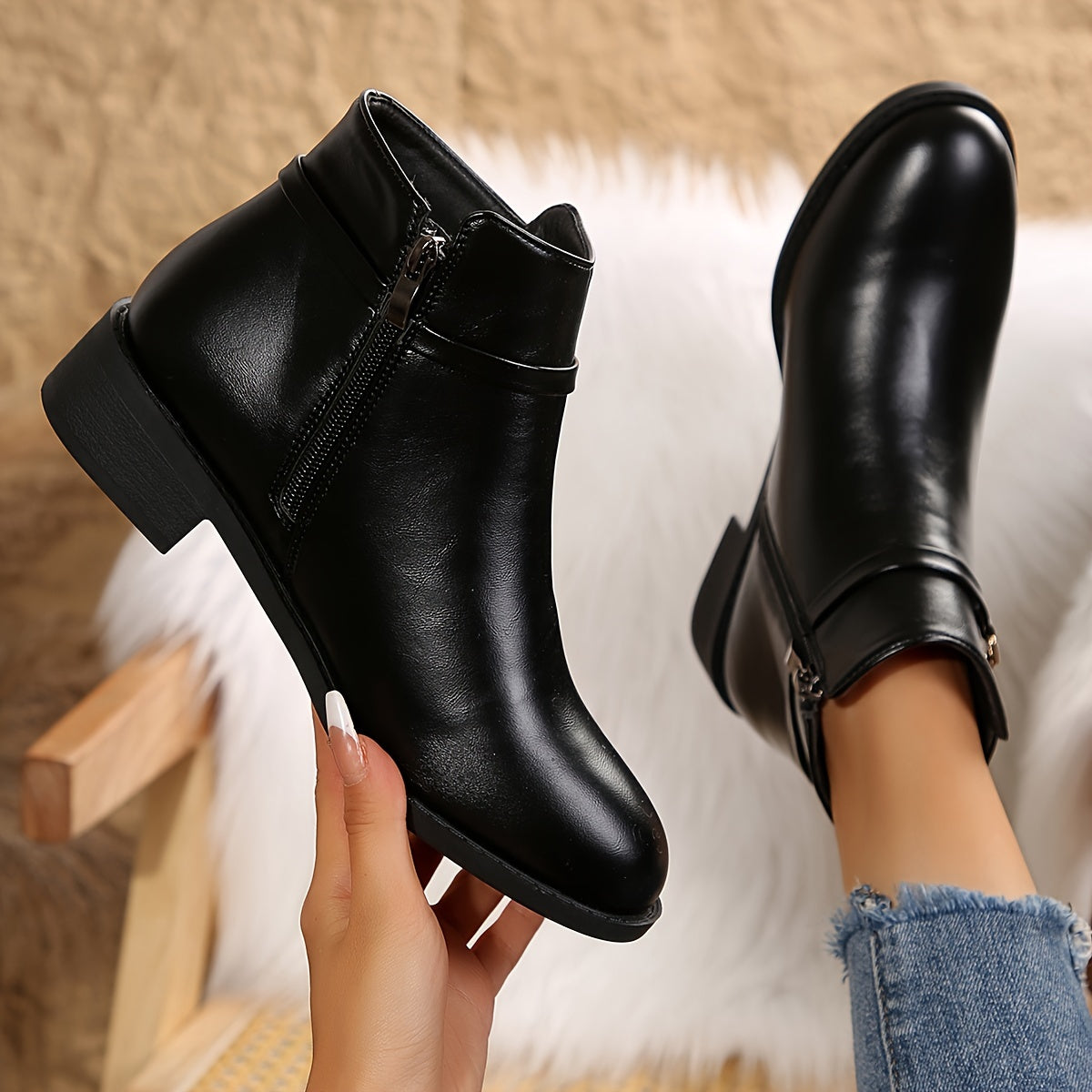 Mila - Chique Dames Chelsea Enkellaarzen, Effen Kleur, Platte Hak, Ritssluiting, Herfst Collectie