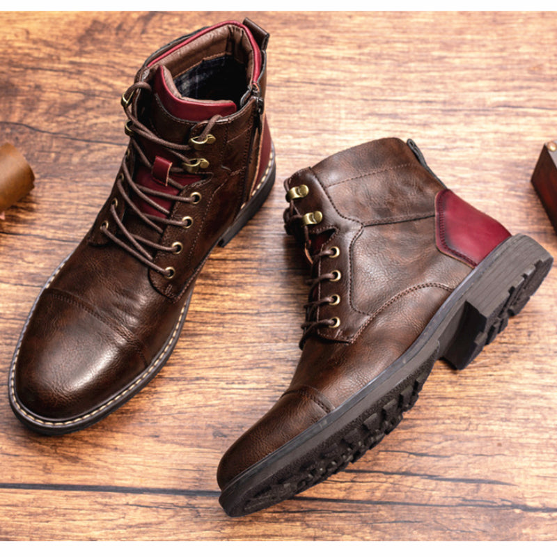 Oliver rood leer rond hoofd zacht heren veterboots