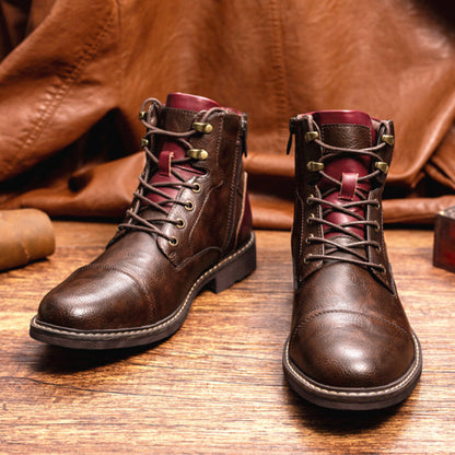 Oliver rood leer rond hoofd zacht heren veterboots
