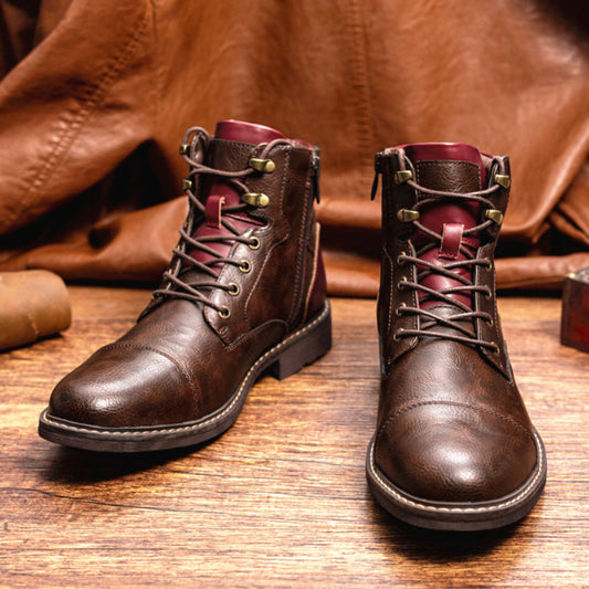 Oliver rood leer rond hoofd zacht heren veterboots