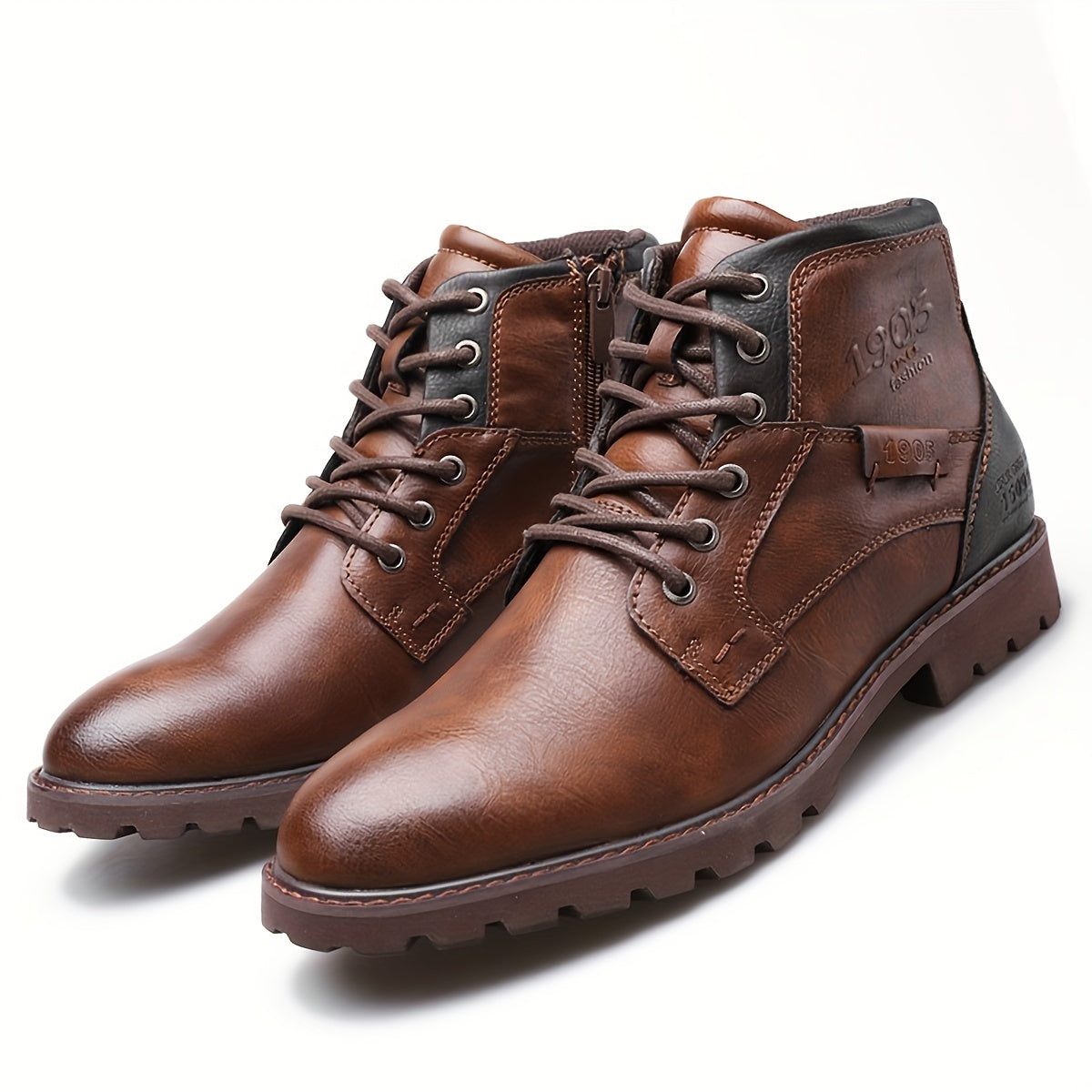 Lucas | Retro Vintage Stijl Casual Enkellaarzen met Rits en Veters